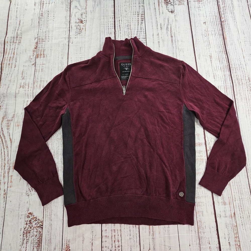 Guess Burgundy Quarter Zip Mock Neck Pullover Knit Sweater Men's XXL
